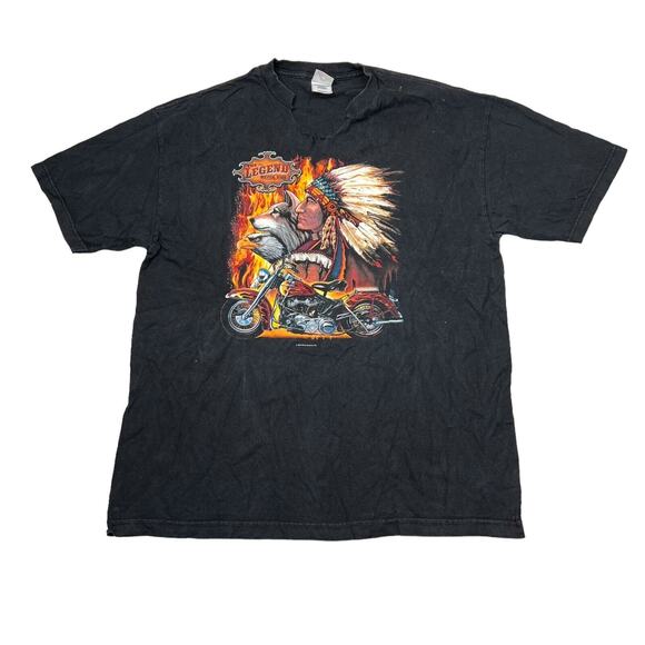 Vintage Other - Vintage 2006 Hot Leathers Biker Eagle Flames Graphic Tee T-Shirt FLAW Black XL